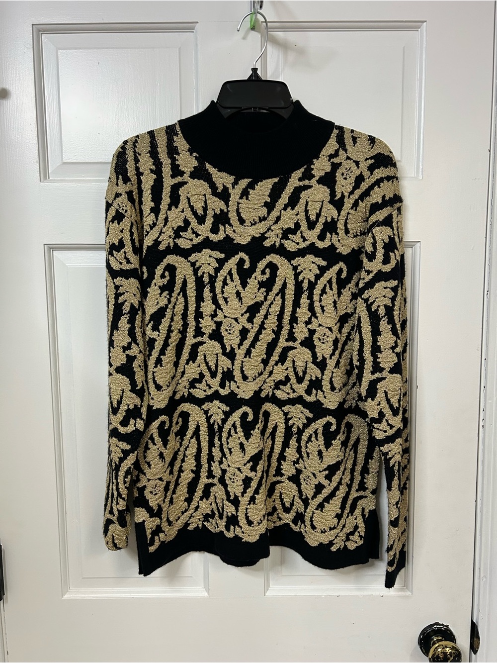 Cache Black and Cream Paisley Mock Neck Sweater